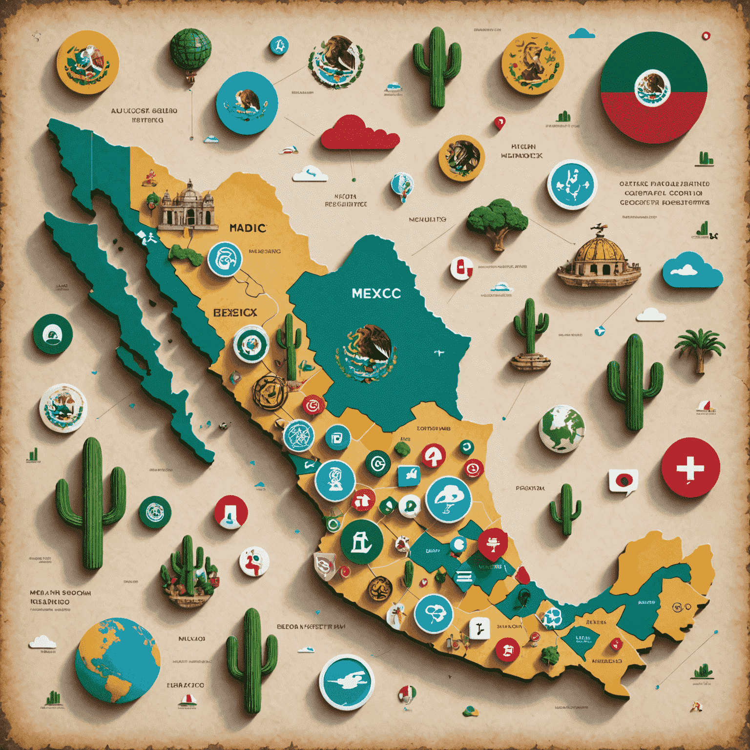 Imagen de un mapa de México con iconos de tecnología y IA superpuestos, representando el creciente ecosistema de IA en el país