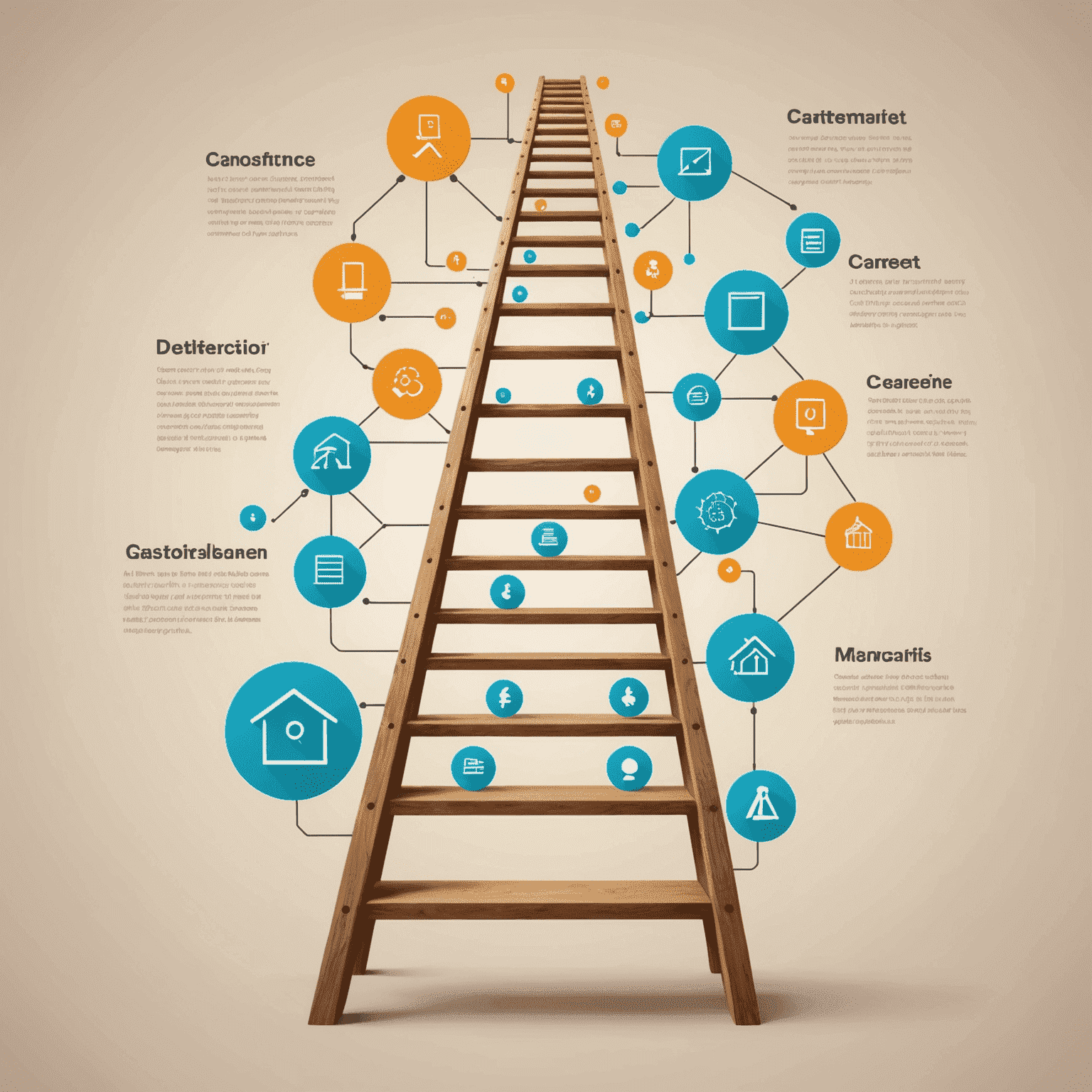 Imagen que muestra una escalera de carrera con iconos de IA en cada escalón, representando las oportunidades de crecimiento en el campo de la inteligencia artificial